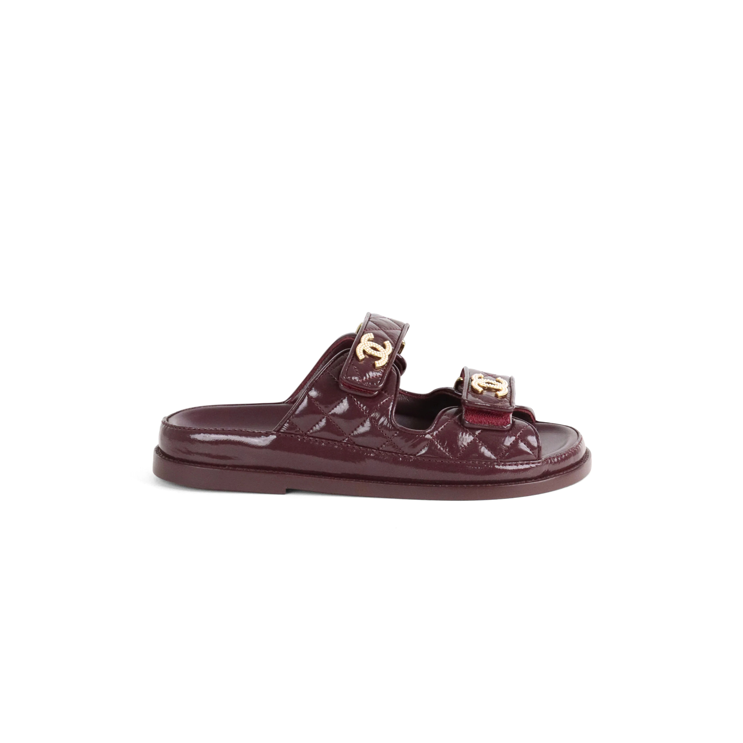 Ch**el patent mule slides burgundy red